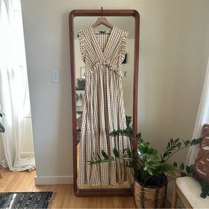 Tara Jarmon Romi Gingham Maxi Dress S Ruffle Tiered Boho Empire Waist Purple